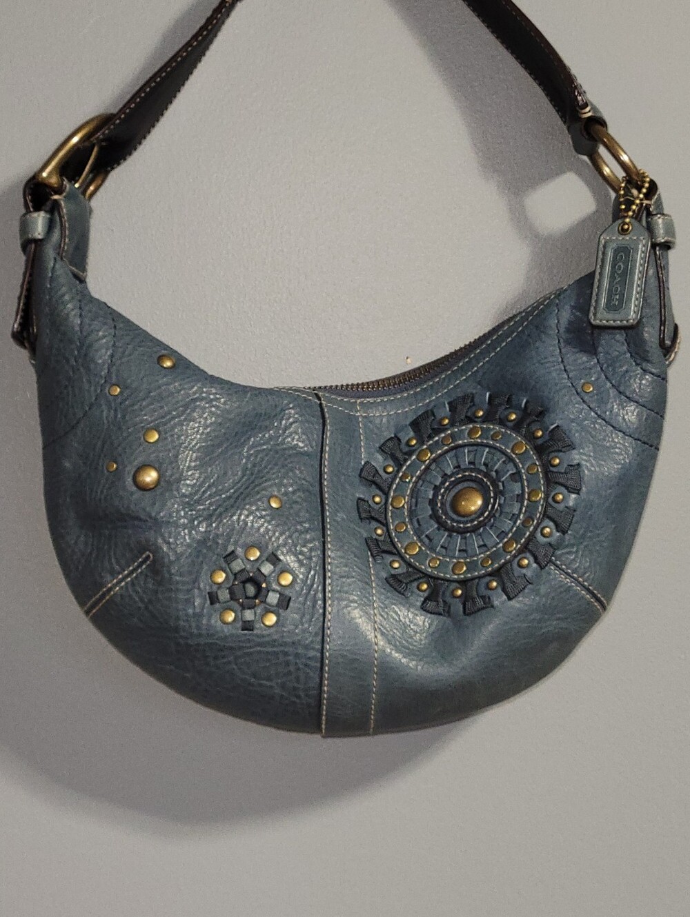2006 Coach Mia Blue Leather Mini Hobo Shoulder Bag